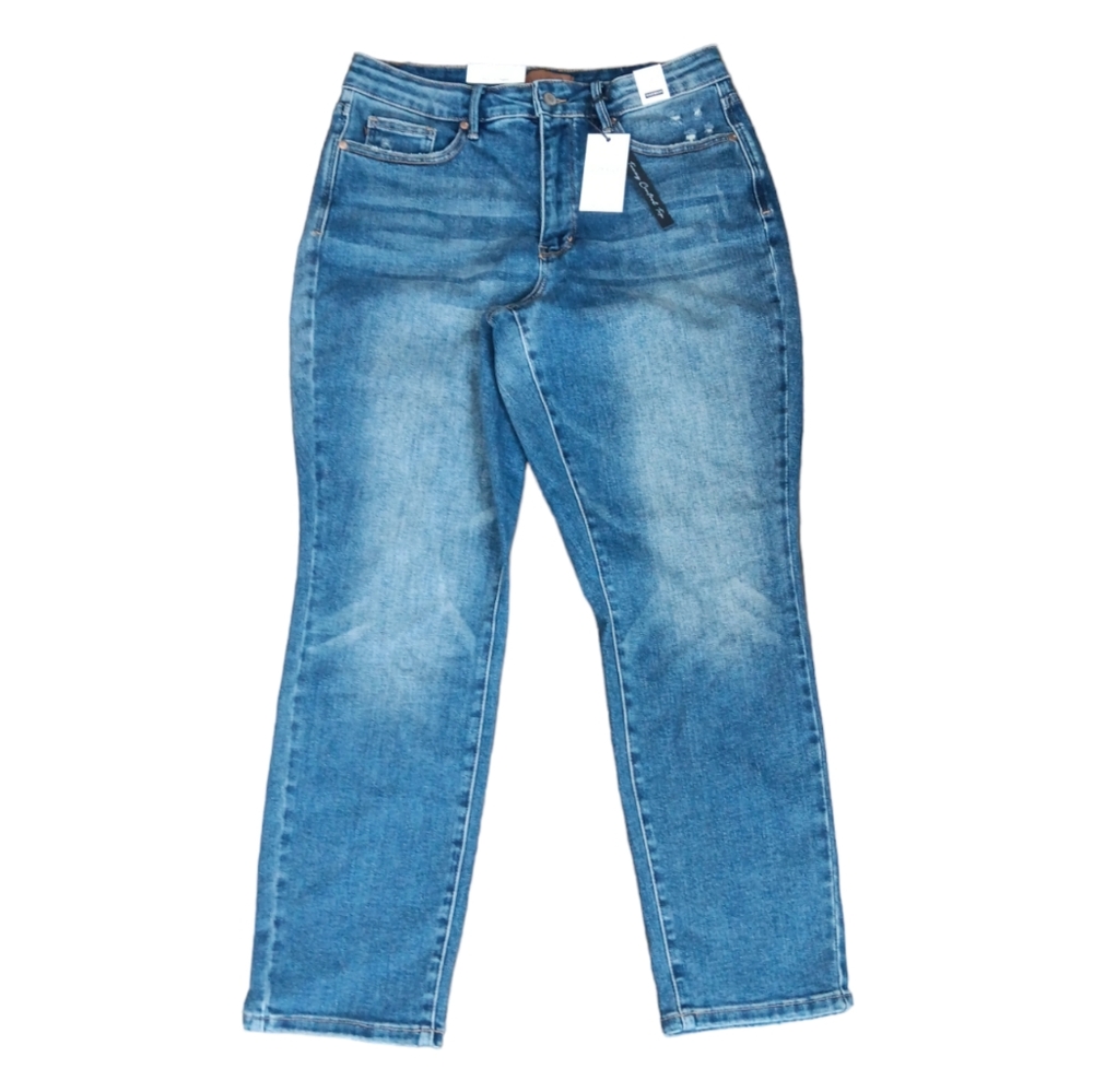 💚NWT Judy Blue High Waist Slim Fit Tummy Control Destressed Jeans 14W